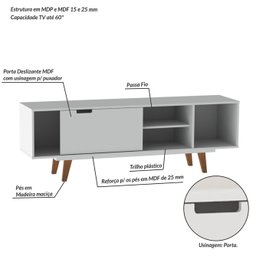 Rack para TV até 55 Polegadas 1 Porta 1 Prateleira Oregon Retrô  - 6