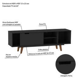Rack Para TV até 55 Polegadas 1 Porta 1 Prateleira Oregon Retrô  - 6