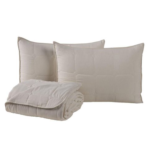 Kit Cobre Leito Colcha Lunar Casal 3 Peças 400 Fios Matelado Dupla Face - Bege - 100% Poliéster