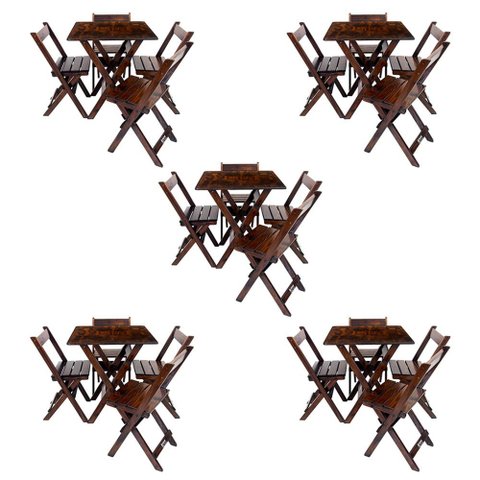 Combo 5 Jogos de Mesa 70x70 Dobrável com 4 Cadeiras Madeira Imbuia / Liso
