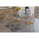 Ver imagem 1 de Conjunto: Mesa Sala Jantar Elba C/ Tampo de Vidro 120cm e 6 Cadeiras Holanda Niquel - Courano