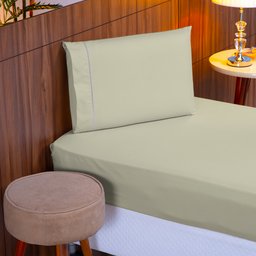 Roupa de Cama Solteiro 400 Fios 2 Peças 100% Toque Macio Cor:bege - 2