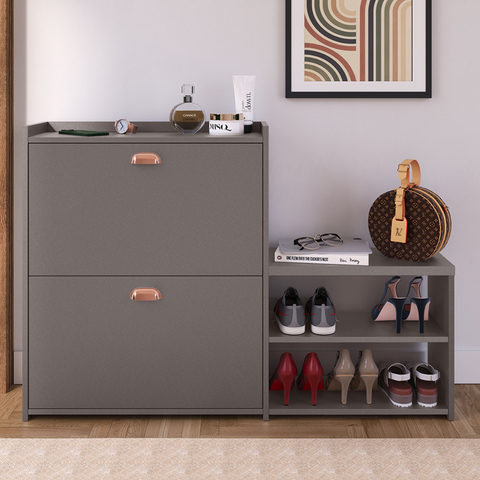 Sapateira Organizadora com Banco 2 Portas Milano - Cinza Perolizado