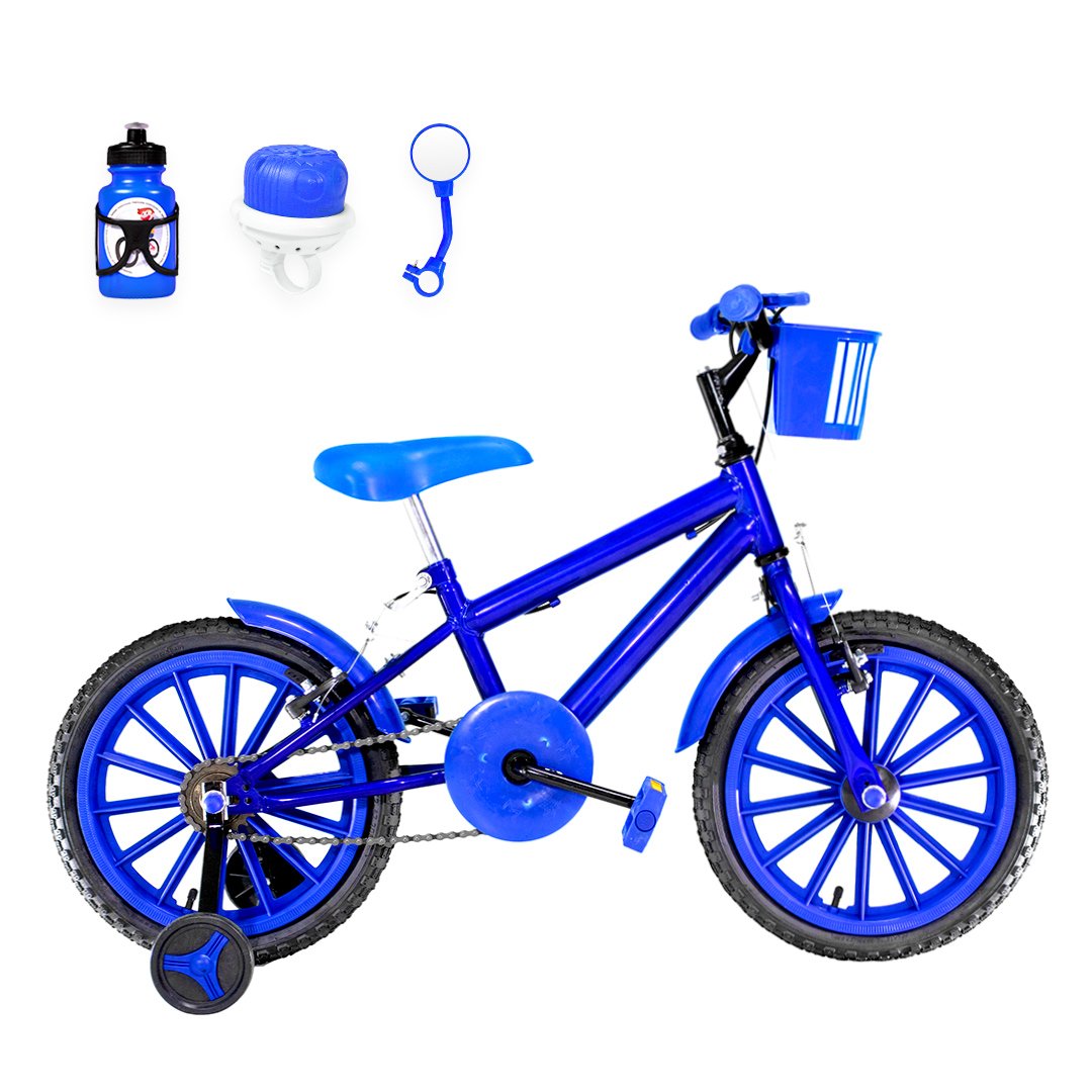 Bicicleta Infantil Masculina Aro 16 Nylon + Kit Passeio - Azul ...