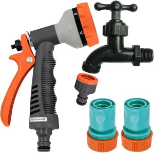 Esguicho Hidropistola 6 Jatos Mangueira Jardim + Engate Rápido 3/4" e 5/8" + Bico Torneira Engate Rá