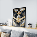 Ver imagem 1 de Kit 3 Quadros Moldura Preta 30x40cm Geométrico Preto Dourado
