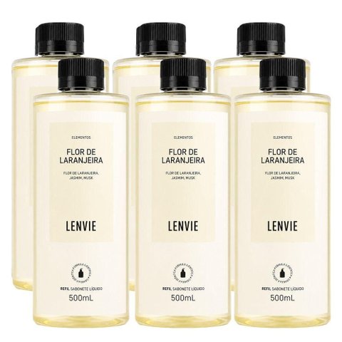 Refil de Sabonete Líquido Flor de Laranjeira Elementos Floral Cítrico 500ml L'Envie Kit 6