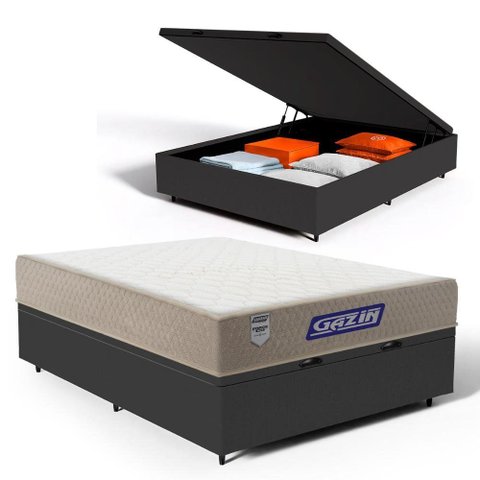 Cama Box Baú com Colchão Gazin de Espuma D28 Double Face Force Plus Casal 138cm