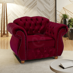 Poltrona Chesterfield Merlô Via Encanto Veludo Bordô - 2