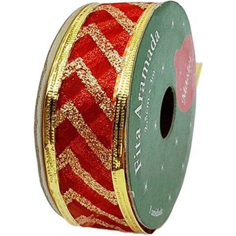 Rolos Fitas Aramada Enfeite Natal Gliter 2,5cm 3m Kit 10pçs