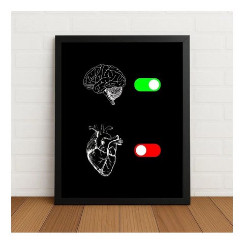 Quadro Decorativo Foco Razão Emoção Minimalista com Vidro Preto