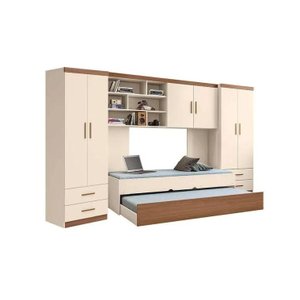 Quarto Infantil Chiara 2 Guarda Roupa de 2 Portas + Modulo Aéreo + Cama + Auxiliar Off White