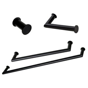 Kit de Acessórios para Banheiro com 4 Peças em Aço Inox Black Matte Preto Fosco Stainless