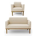 Ver imagem 1 de Sofá Namoradeira com Poltrona Base de Madeira Fixa Castanho Marisa Suede D03 - D'Rossi Bege