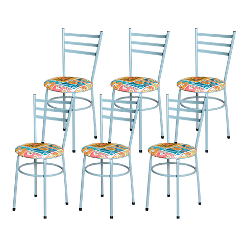 6 Cadeiras Epoxi Cinza para Cozinha Assento Floral:happy Hour