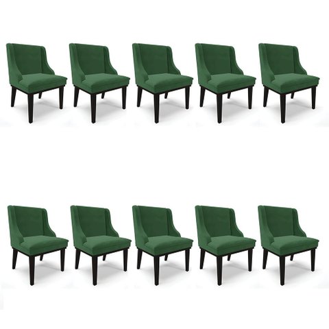 Kit 10 Cadeiras de Jantar Liz Veludo Verde Base Fixa Madeira Preto - D’Rossi