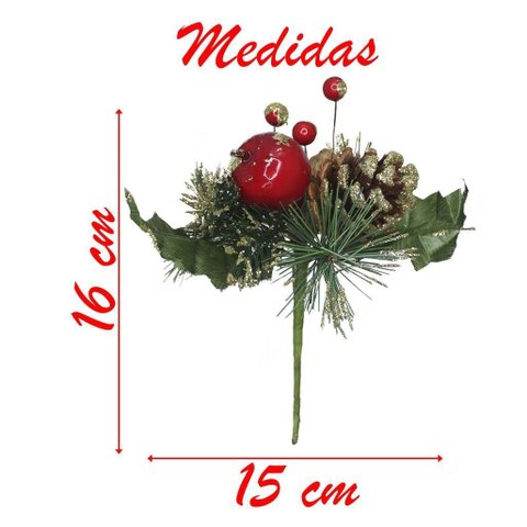 Kit 12 Ramos Maçã Decoração de Natal Artificial com Brilho 16cm