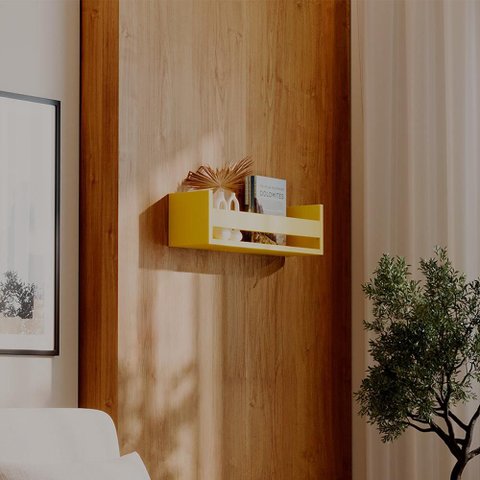 Prateleira Porta Livro Amarela 50 X 12cm Suporte Invisivel