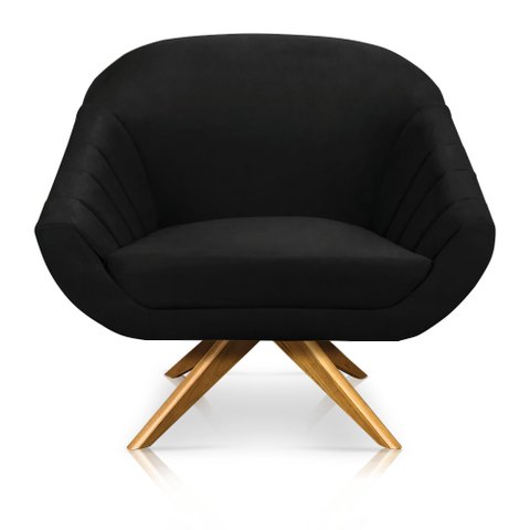 Poltrona Giratória Giovana Suede Preto Base Madeira MA30 - D’Rossi