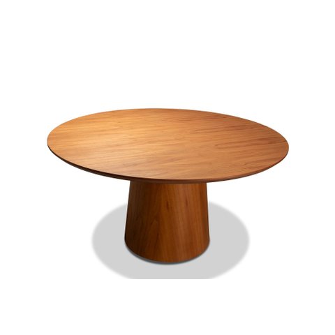 Mesa de Jantar Roma Redonda 06 Lugares 150cm Base Amêndoa Tampo Madeira
