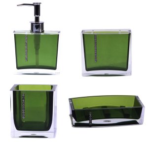 Kit Banheiro em Acrílico 4 Peças Lavabo Porta Sabonete Verde