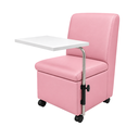Ver imagem 5 de Ciranda Cadeira para Manicure com Mesa Regulável, Gaveta e Rodízios - Rosa