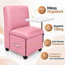 Ver imagem 2 de Ciranda Cadeira para Manicure com Mesa Regulável, Gaveta e Rodízios - Rosa
