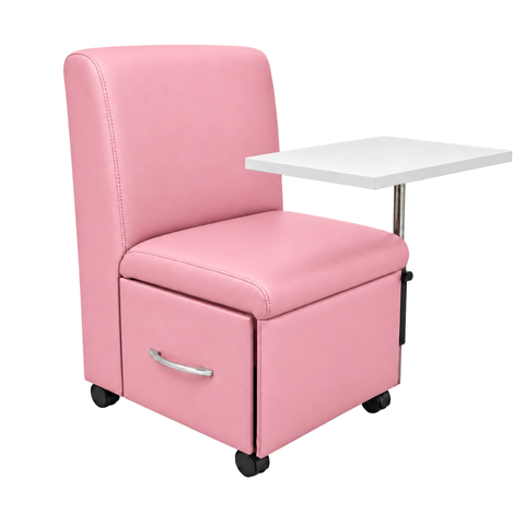 Ciranda Cadeira para Manicure com Mesa Regulável, Gaveta e Rodízios - Rosa