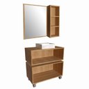 Ver imagem 3 de Gabinete 80cm Alice Mel Grafite Balcão Espelheira Cuba Branca Armário Suspenso 2 Gavetas para