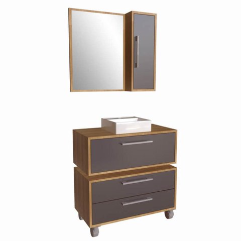 Gabinete 80cm Alice Mel Grafite Balcão Espelheira Cuba Branca Armário Suspenso 2 Gavetas para
