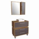 Ver imagem 1 de Gabinete 80cm Alice Mel Grafite Balcão Espelheira Cuba Branca Armário Suspenso 2 Gavetas para