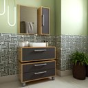 Ver imagem 2 de Gabinete 80cm Alice Mel Grafite Balcão Espelheira Cuba Branca Armário Suspenso 2 Gavetas para