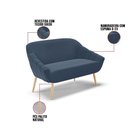 Ver imagem 3 de Namoradeira 2 Lugares Suede Azul Marinho Pés Palito Natural