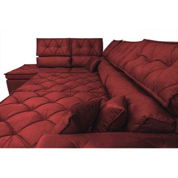 Sofá de Canto Retrátil e Reclinável com Molas Cama Inbox Platinum Esquerdo 3.40x2.36 Suede Vermelho - 5