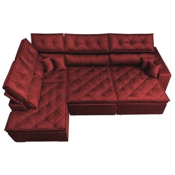 Sofá de Canto Retrátil e Reclinável com Molas Cama Inbox Platinum Esquerdo 3.40x2.36 Suede Vermelho - 6