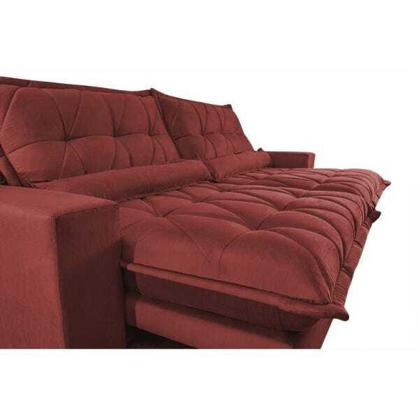 Sofá Retrátil e Reclinável 3,12m com Molas Ensacadas Cama Inbox Soft Tecido Suede Vermelho - 4