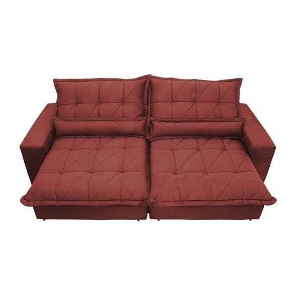 Sofá Retrátil e Reclinável 3,12m com Molas Ensacadas Cama Inbox Soft Tecido Suede Vermelho - 5