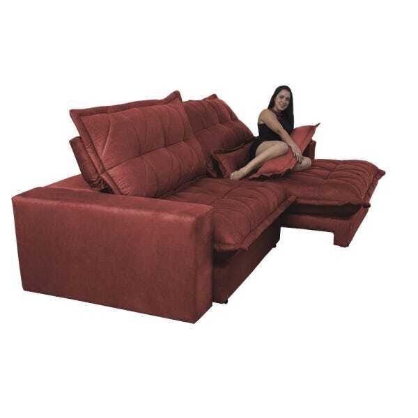 Sofá Retrátil e Reclinável 3,12m com Molas Ensacadas Cama Inbox Soft Tecido Suede Vermelho - 6