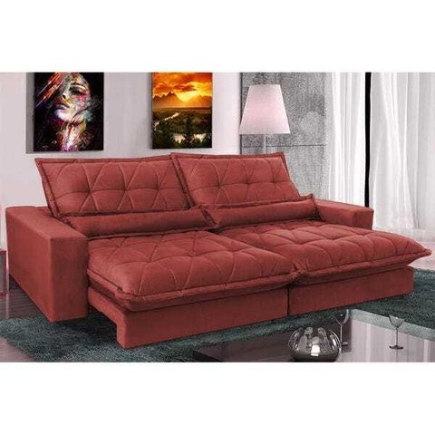 Sofá Retrátil e Reclinável 2,92m com Molas Ensacadas Cama Inbox Soft Tecido Suede Vermelho