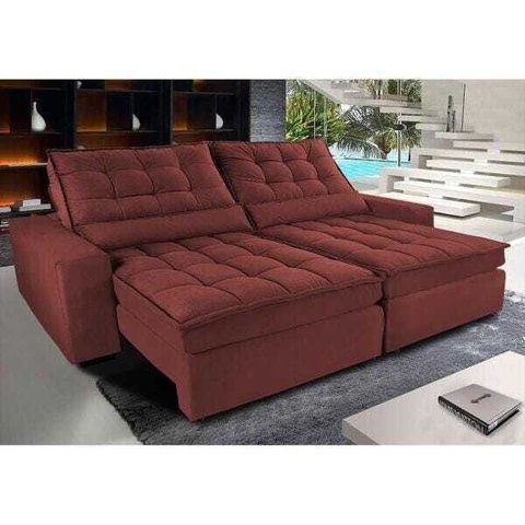 Sofá Retrátil e Reclinável, Molas Ensacadas Cama Inbox Gold 2,92M Tecido Suede Velusoft Vermelho