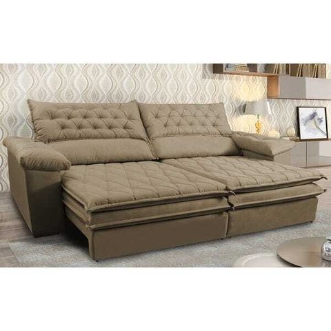 Sofá Retrátil e Reclinável Molas Ensacadas Cama Inbox Botonê 2,12M Espuma Viscoelástico Suede