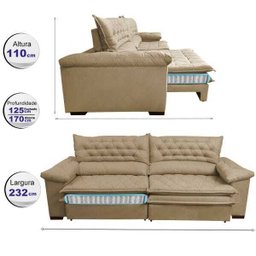 Sofá Retrátil e Reclinável Molas Ensacadas Cama Inbox Botonê 2,32M Espuma Viscoelástico Suede - 2