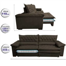 Sofá Retrátil e Reclinável Molas Ensacadas Cama Inbox Botonê 2,32M Espuma Viscoelástico Suede - 2