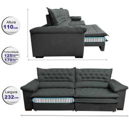Sofá Retrátil e Reclinável Molas Ensacadas Cama Inbox Botonê 2,32M Espuma Viscoelástico Suede - 2