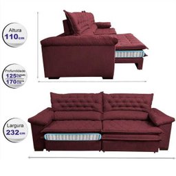 Sofá Retrátil e Reclinável Molas Ensacadas Cama Inbox Botonê 2,32M Espuma Viscoelástico Suede - 2