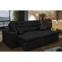 Ver imagem 1 de Sofá Cairo 3,12M Retrátil e Reclinável, Molas No Assento e 4 Almofadas Tecido Suede Preto Cama