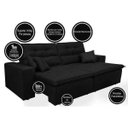 Ver imagem 3 de Sofá Cairo 3,12M Retrátil e Reclinável, Molas No Assento e 4 Almofadas Tecido Suede Preto Cama