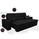 Ver imagem 2 de Sofá Cairo 3,12M Retrátil e Reclinável, Molas No Assento e 4 Almofadas Tecido Suede Preto Cama