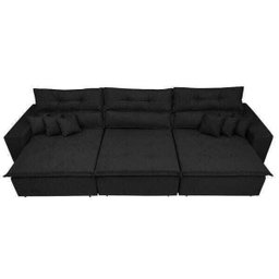 Sofá Cairo 3,52M Retrátil e Reclinável, Molas No Assento e 6 Almofadas Tecido Suede Preto Cama - 5