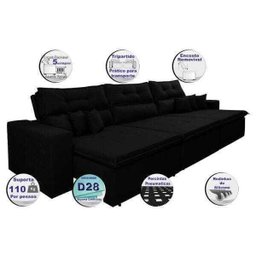 Sofá Cairo 3,52M Retrátil e Reclinável, Molas No Assento e 6 Almofadas Tecido Suede Preto Cama - 3